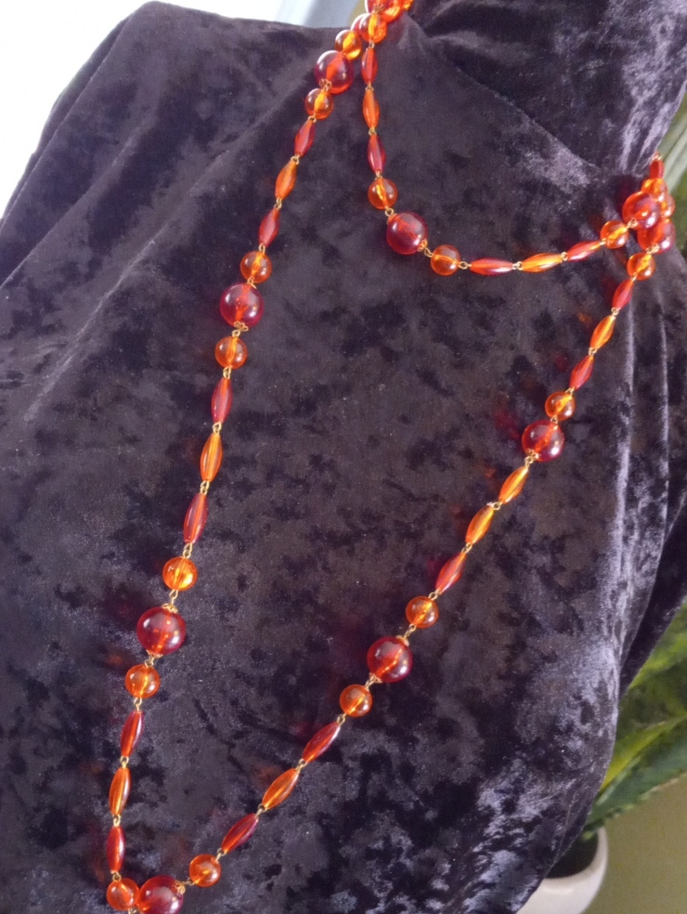 Elegant Vintage  Honey Amber & Red Beaded 50 In. Necklace.